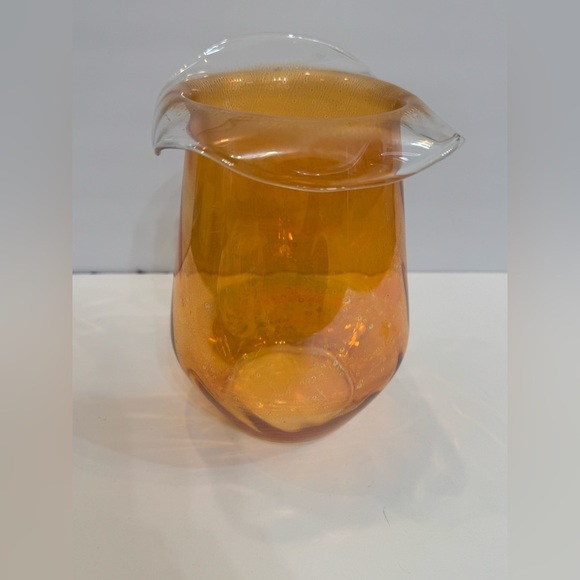 MCM Flashed On Marigold Glass  Hat Vase 7” Flange Top Vintage - Picture 9 of 16